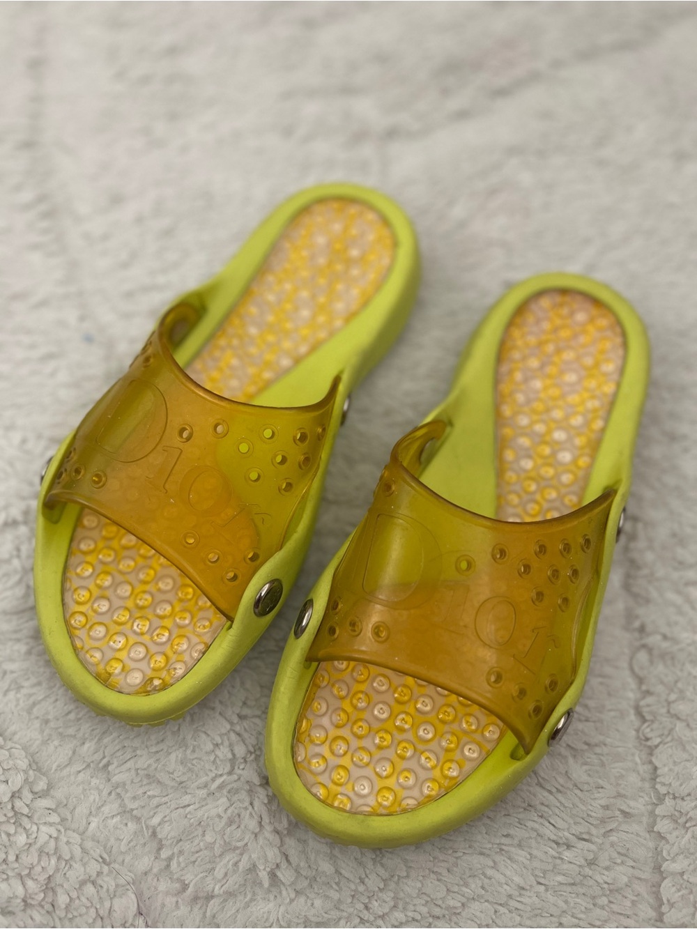 Vintage Dior Pool Slides in Neon Yellow